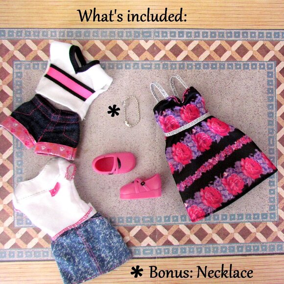 WEE 3 FRIENDS CLOTHES: DRESS, TOPS, SHOES, SKIRT, SHORTS, 6 ITEMS, PRETTY PINK - Picture 10 of 10